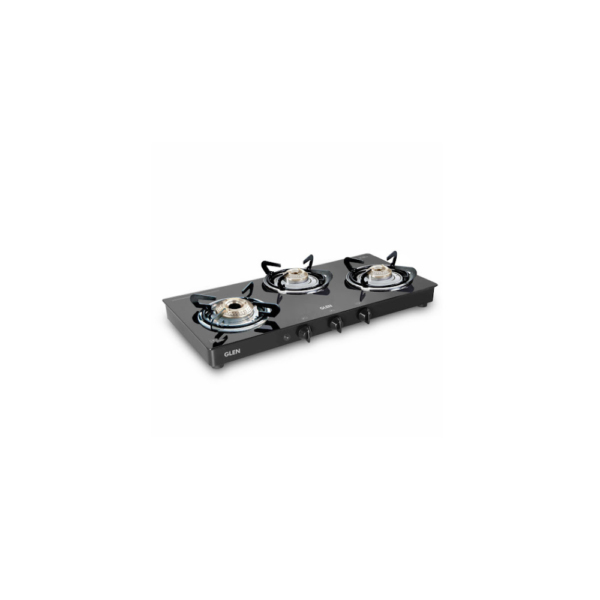 3 Burner Glass Gas Stove with High Flame Brass Burner Double Drip Tray and 1032 GT HF BB DD BL - GLEN