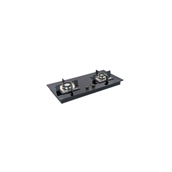 2 Burner Glass Hob Top with Double Ring Forged Brass Burners Auto Ignition 1022 SQ HT DB - GLEN