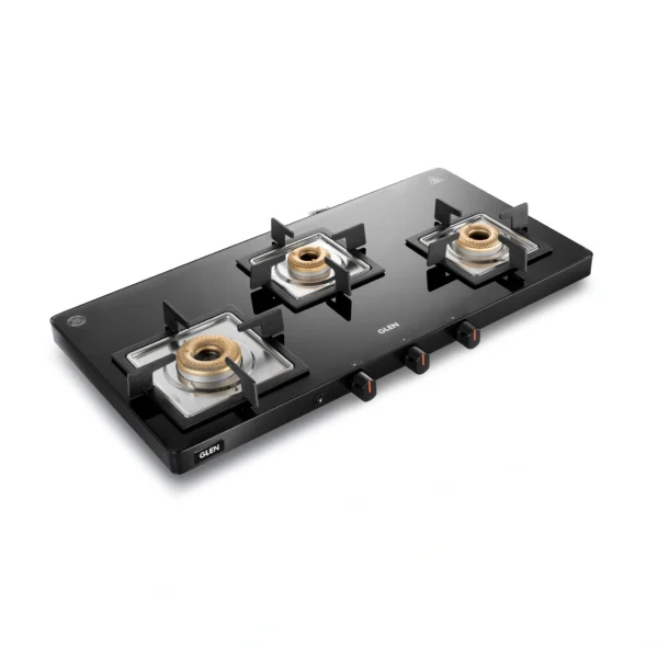 3 Burner Ultra Slim Glass Gas Stove with High Flame Forged Brass Burner - Auto Ignition (1035 US BL)-GLEN