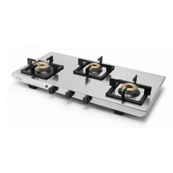 3 Burner Ultra Tuff Stainless Steel Gas Stove with Forged Brass Burner - Auto Ignition (1053 UT SS 77)- GLEN