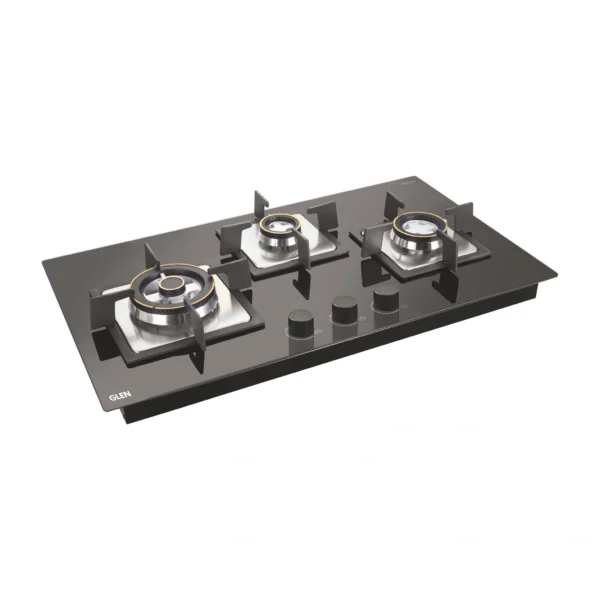 3 Burner Stainless Steel Hob Top Mini Triple Ring, Double Ring Forged Brass Burners Auto Ignition (BH1073SQHTSSDBMT70)-GLEN