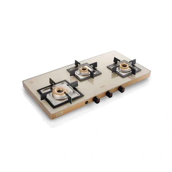 3 Burner Ultra Slim Apricot Glass Gas Stove with High Flame Forged Brass Burner - Manual (1035 US-GLEN