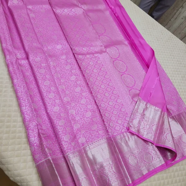 Pure Handwoven 1G Bridal Silver Zari Small Border Silk Sarees - CANDY SAREES