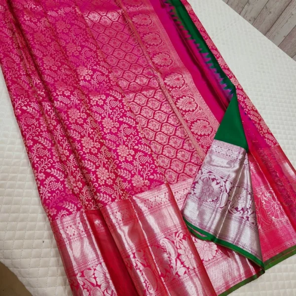 Pure Handwoven 1G Bridal Silver Zari Small Border Silk Sarees - CANDY SAREES