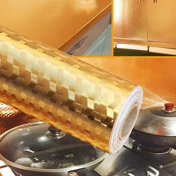 SELF ADHESIVE GEOMETRIC DESIGN GOLD ALUMINUM KITCHEN FOIL (KF-002)