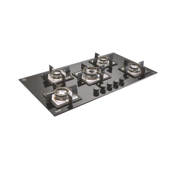 5 Burner Built-in Glass Gas Hob Triple Ring Burner Double Ring Forged Brass Burner Auto Ignition (1095 SQDBTR) - GLEN
