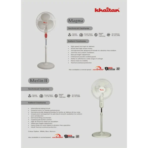 KHAITAN PEDESTAL FAN MAGMA / MERLIN II HI SPEED