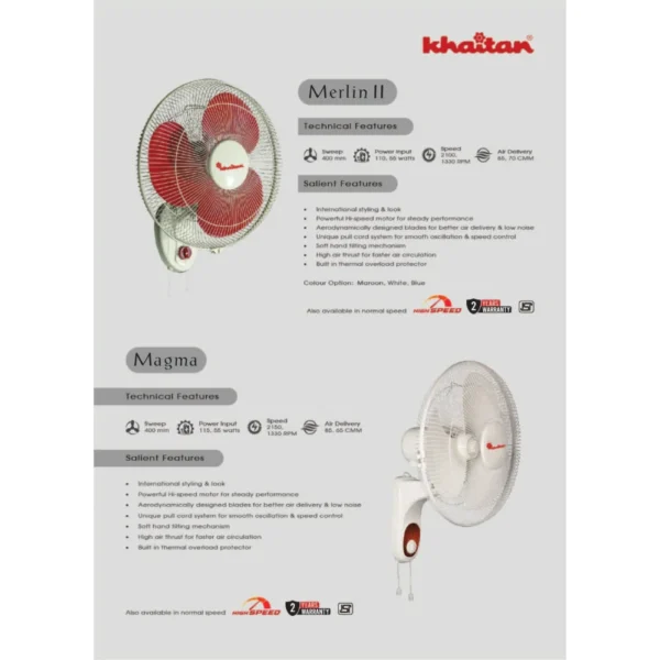 KHAITAN WALL MOUNT FAN MAGMA / MERLIN II HI SPEED