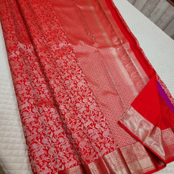 Pure Handwoven 1G Bridal Silver Zari Small Border Silk Sarees - CANDY SAREES