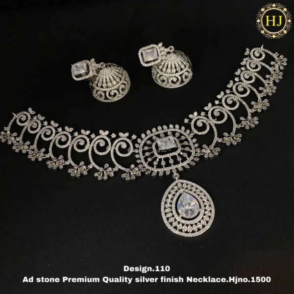 Premium AD Stone Silver Finish Necklace - HIRAL JEWELLERY