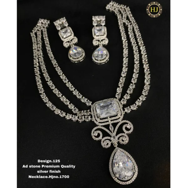 Premium AD Stone Silver Finish Necklace - HIRAL JEWELLERY