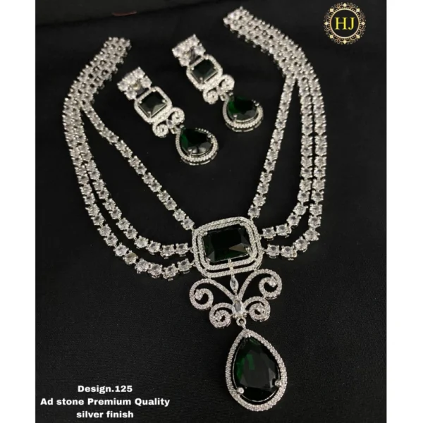 Premium AD Stone Silver Finish Necklace - HIRAL JEWELLERY