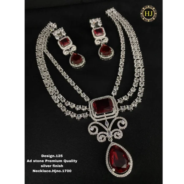 Premium AD Stone Silver Finish Necklace - HIRAL JEWELLERY