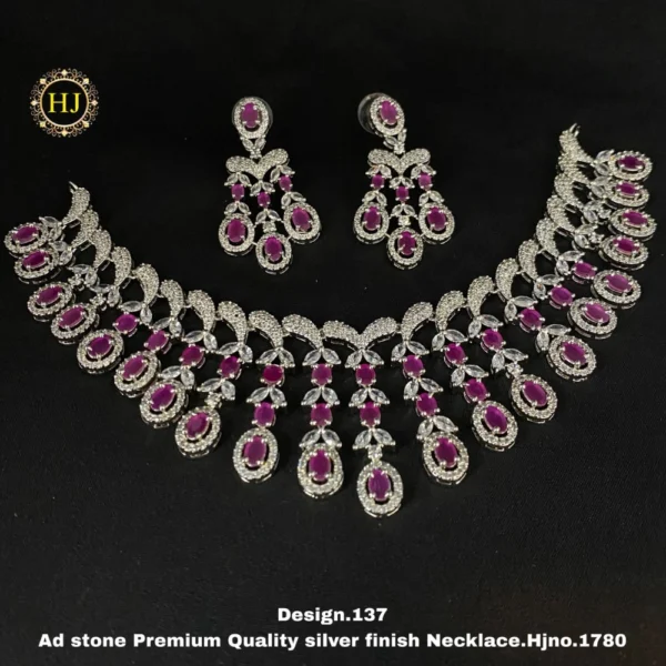 Premium AD Stone Silver Finish Necklace - HIRAL JEWELLERY