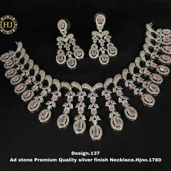 Premium AD Stone Silver Finish Necklace - HIRAL JEWELLERY