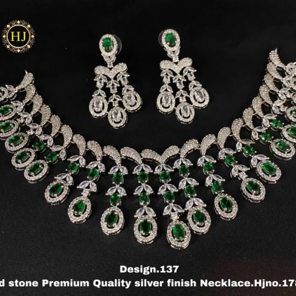 Premium AD Stone Silver Finish Necklace - HIRAL JEWELLERY