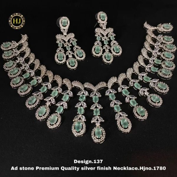 Premium AD Stone Silver Finish Necklace - HIRAL JEWELLERY