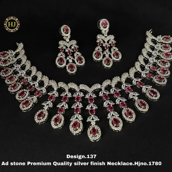 Premium AD Stone Silver Finish Necklace - HIRAL JEWELLERY