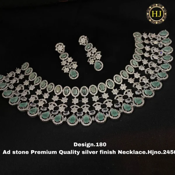 Premium AD Stone Silver Finish Necklace - HIRAL JEWELLERY