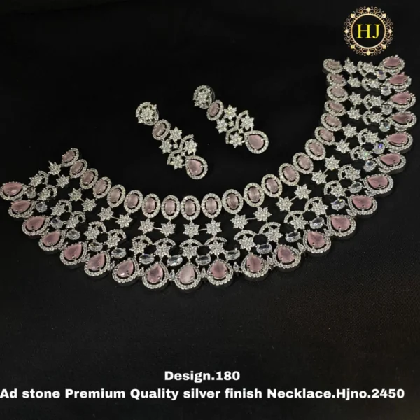 Premium AD Stone Silver Finish Necklace - HIRAL JEWELLERY