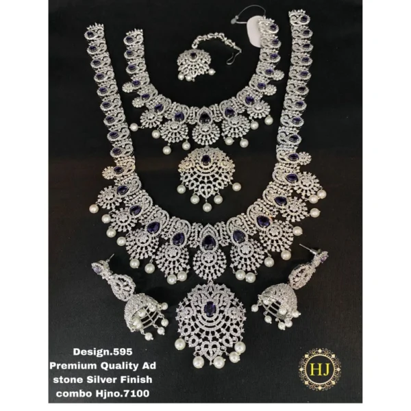Premium AD Stone Silver Finish Combo - HIRAL JEWELLERY