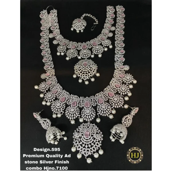 Premium AD Stone Silver Finish Combo - HIRAL JEWELLERY