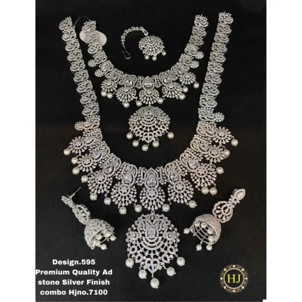 Premium AD Stone Silver Finish Combo - HIRAL JEWELLERY
