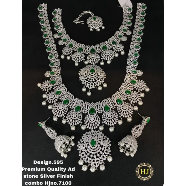 Premium AD Stone Silver Finish Combo - HIRAL JEWELLERY