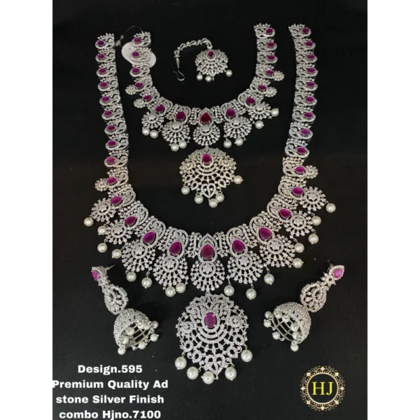 Premium AD Stone Silver Finish Combo - HIRAL JEWELLERY