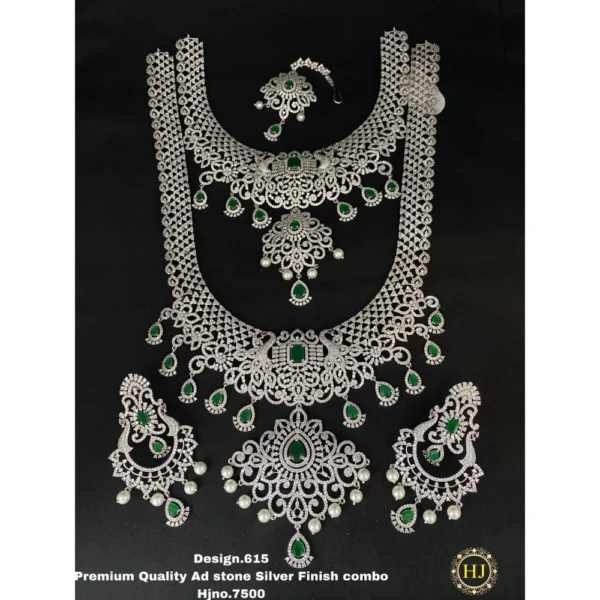 Premium AD Stone Silver Finish Combo - HIRAL JEWELLERY