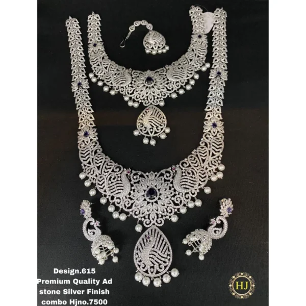 Premium AD Stone Silver Finish Combo - HIRAL JEWELLERY