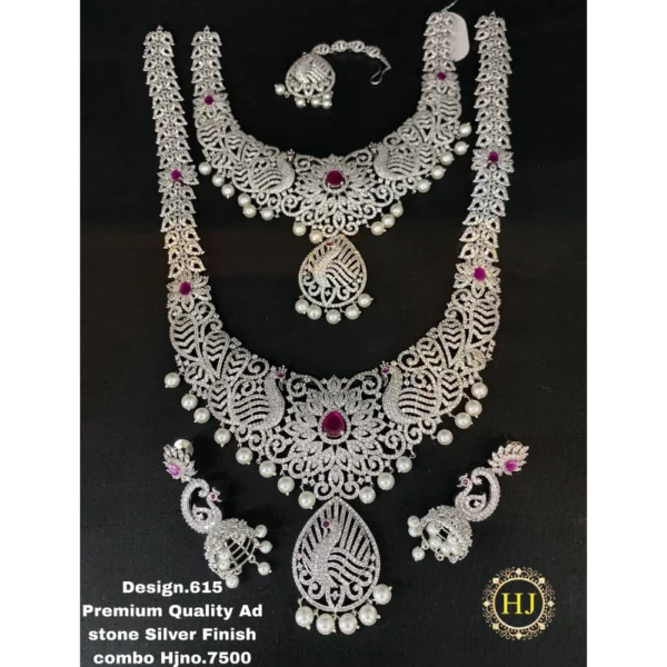 Premium AD Stone Silver Finish Combo - HIRAL JEWELLERY