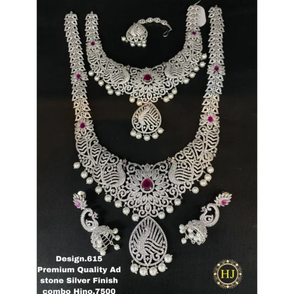 Premium AD Stone Silver Finish Combo - HIRAL JEWELLERY
