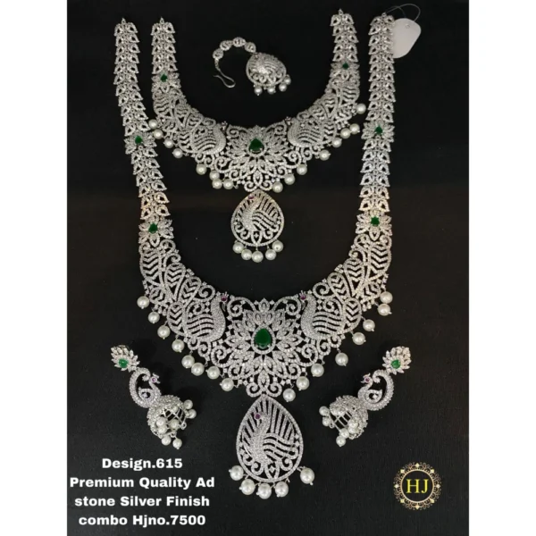 Premium AD Stone Silver Finish Combo - HIRAL JEWELLERY