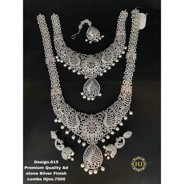 Premium AD Stone Silver Finish Combo - HIRAL JEWELLERY