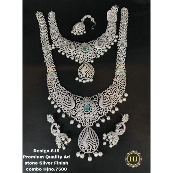 Premium AD Stone Silver Finish Combo - HIRAL JEWELLERY