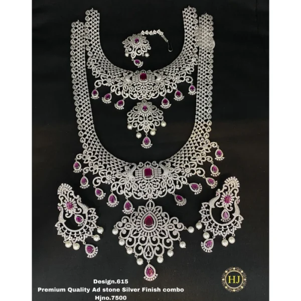 Premium AD Stone Silver Finish Combo - HIRAL JEWELLERY