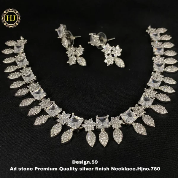 Premium AD Stone Silver Finish Necklace - HIRAL JEWELLERY