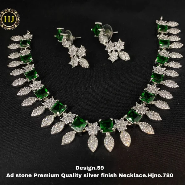 Premium AD Stone Silver Finish Necklace - HIRAL JEWELLERY
