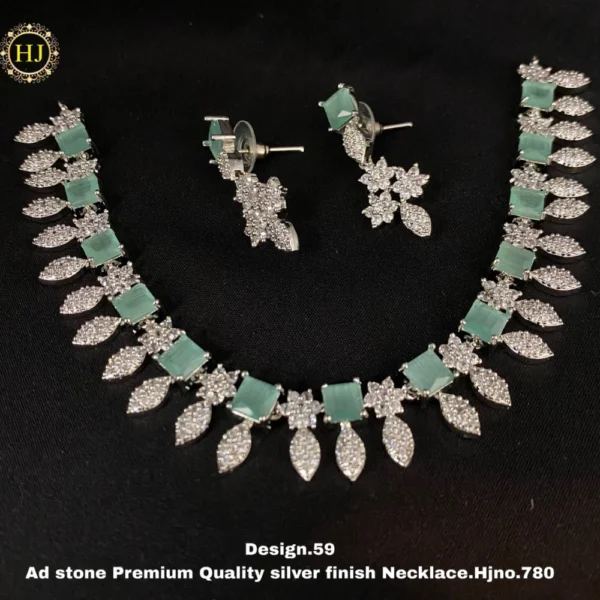 Premium AD Stone Silver Finish Necklace - HIRAL JEWELLERY