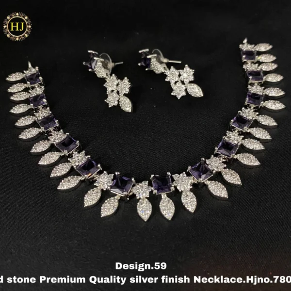 Premium AD Stone Silver Finish Necklace - HIRAL JEWELLERY
