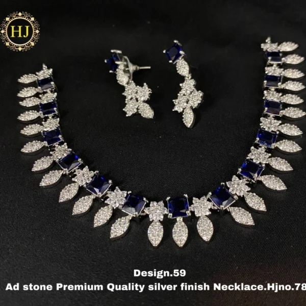 Premium AD Stone Silver Finish Necklace - HIRAL JEWELLERY