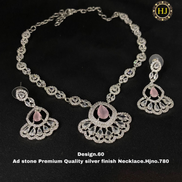 Premium AD Stone Silver Finish Necklace - HIRAL JEWELLERY