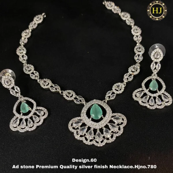 Premium AD Stone Silver Finish Necklace - HIRAL JEWELLERY