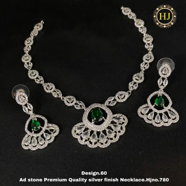 Premium AD Stone Silver Finish Necklace - HIRAL JEWELLERY