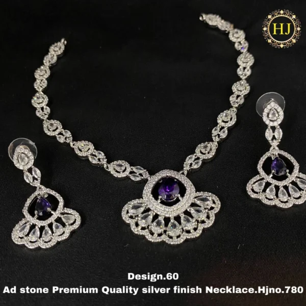 Premium AD Stone Silver Finish Necklace - HIRAL JEWELLERY