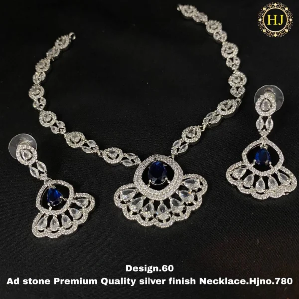 Premium AD Stone Silver Finish Necklace - HIRAL JEWELLERY