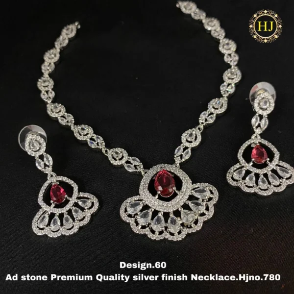 Premium AD Stone Silver Finish Necklace - HIRAL JEWELLERY