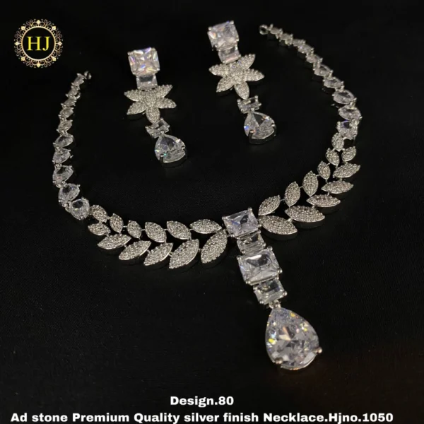 Premium AD Stone Silver Finish Necklace - HIRAL JEWELLERY