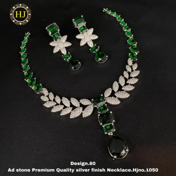 Premium AD Stone Silver Finish Necklace - HIRAL JEWELLERY